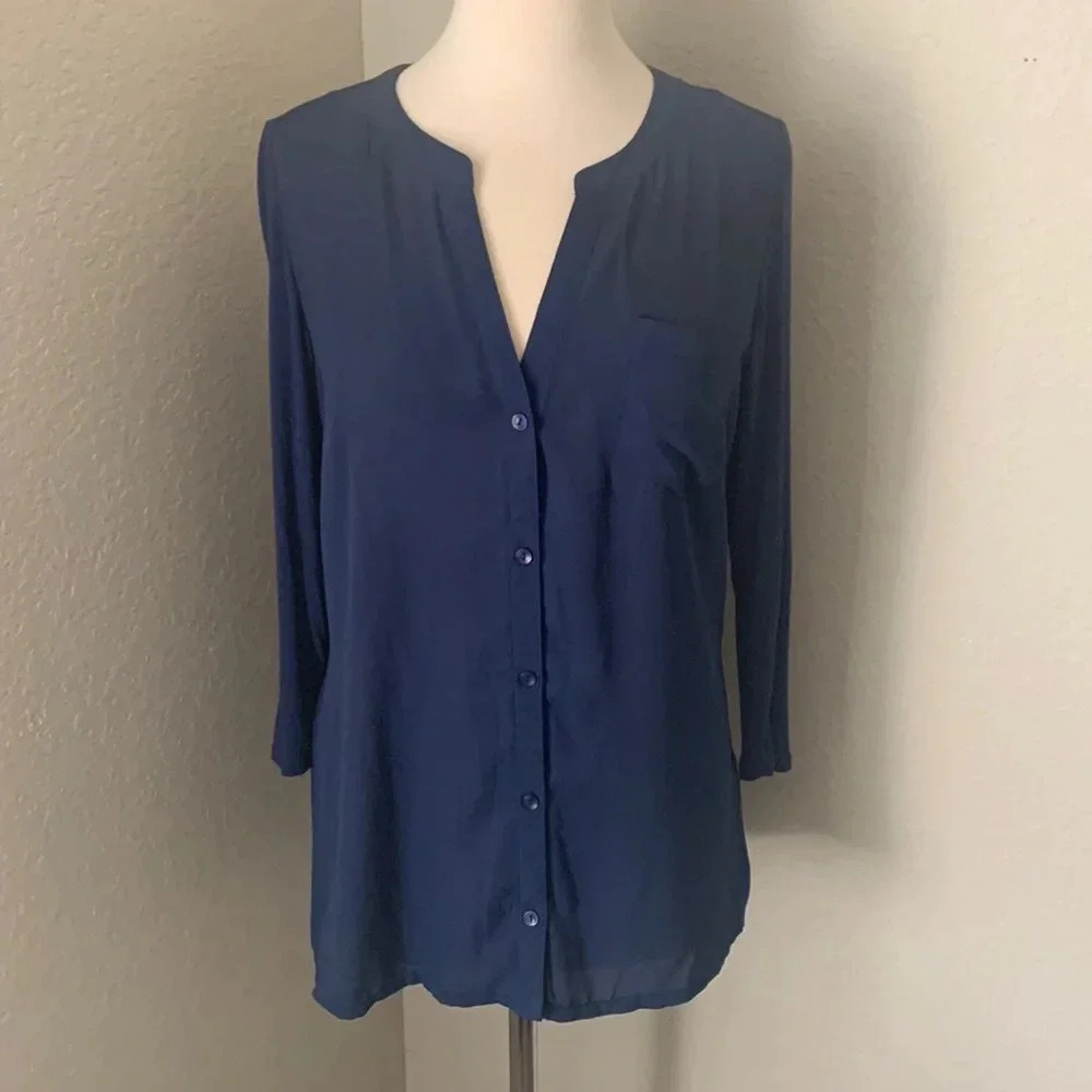 ZAC & RACHEL navy blue polyester blend top with pocket
